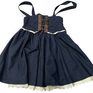 Vintage Navy Corset Lace-Up Lolita Dress with Lace Hem
